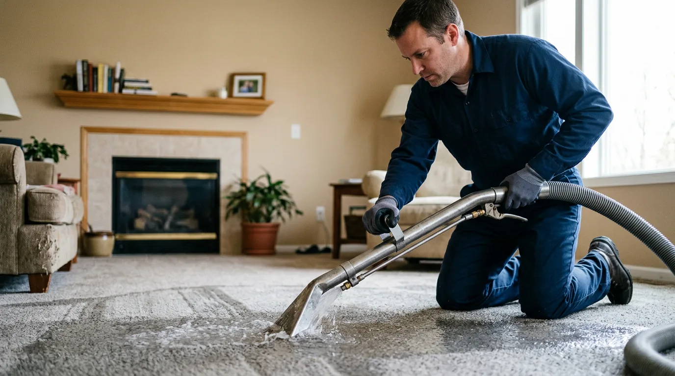 Water damage restoration technician working near Greenfield, MO